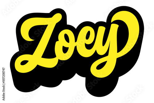 Given name Zoey written in retro groovy three-dimensional script lettering photo