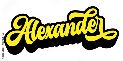 Given name Alexander written in retro groovy three-dimensional script lettering