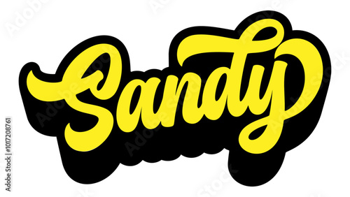 Given name Sandy written in retro groovy three-dimensional script lettering