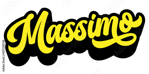 Given name Massimo written in retro groovy three-dimensional script lettering