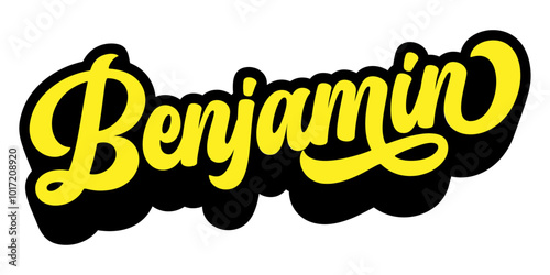 Given name Benjamin written in retro groovy three-dimensional script lettering