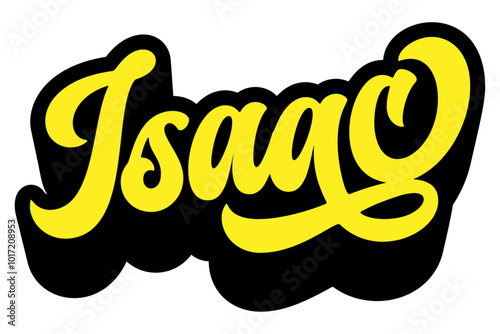Given name Isaac written in retro groovy three-dimensional script lettering