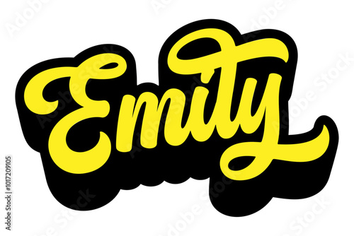 Given name Emily written in retro groovy three-dimensional script lettering