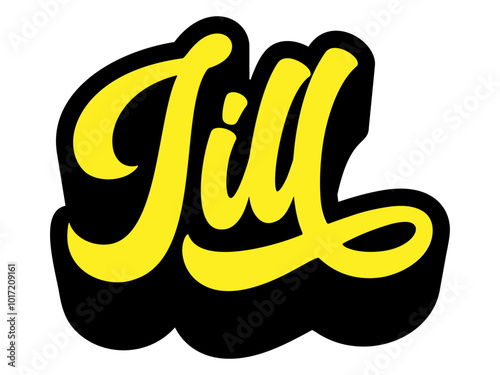 Given name Jill written in retro groovy three-dimensional script lettering photo