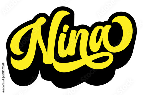 Given name Nina written in retro groovy three-dimensional script lettering