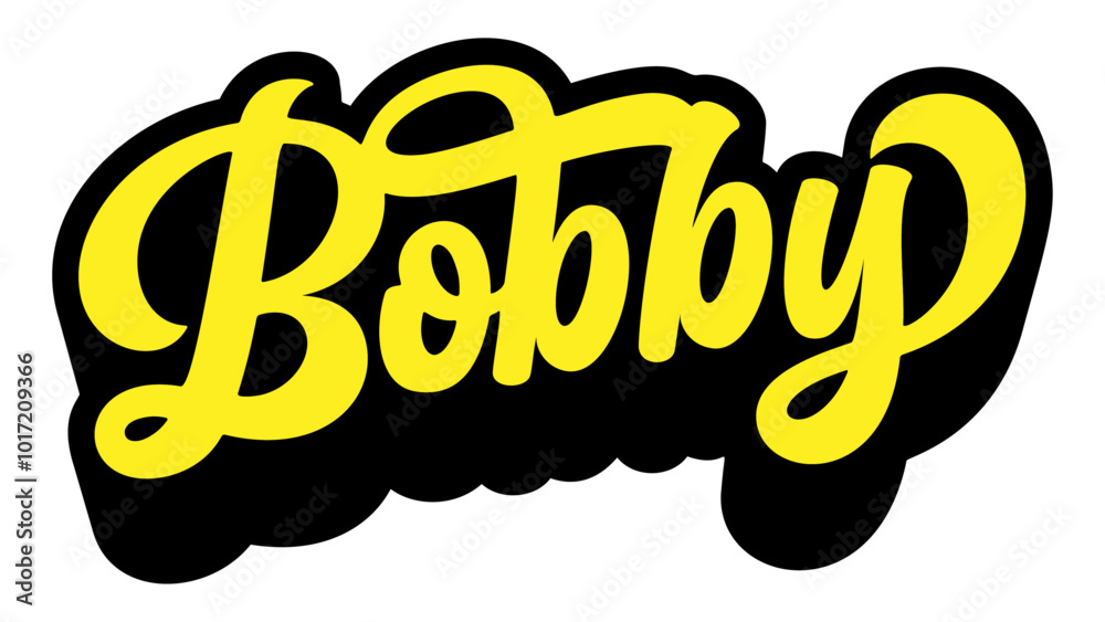 Given name Bobby written in retro groovy three-dimensional script lettering