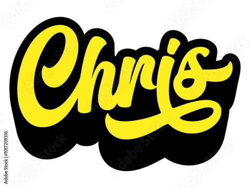 Given name Chris written in retro groovy three-dimensional script lettering