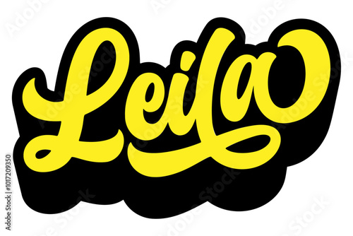 Given name Leila written in retro groovy three-dimensional script lettering
