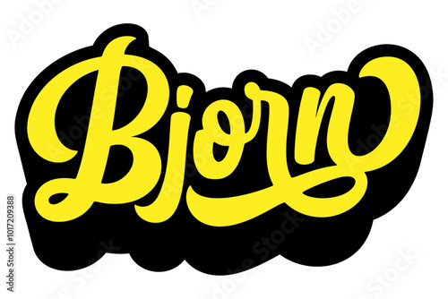 Given name Bjorn written in retro groovy three-dimensional script lettering photo