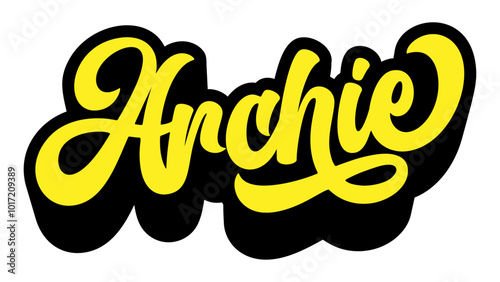 Given name Archie written in retro groovy three-dimensional script lettering