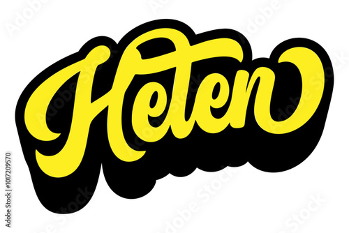 Given name Helen written in retro groovy three-dimensional script lettering