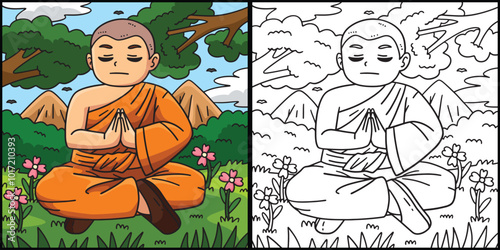 Buddhism Buddhist Monk Meditating Illustration