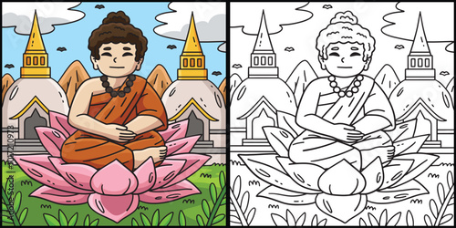 Buddhism Buddha on a Lotus Flower Illustration