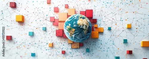 Digital illustration of Earth surrounded by abstract, colorful circuitry representing global connectivity and technology