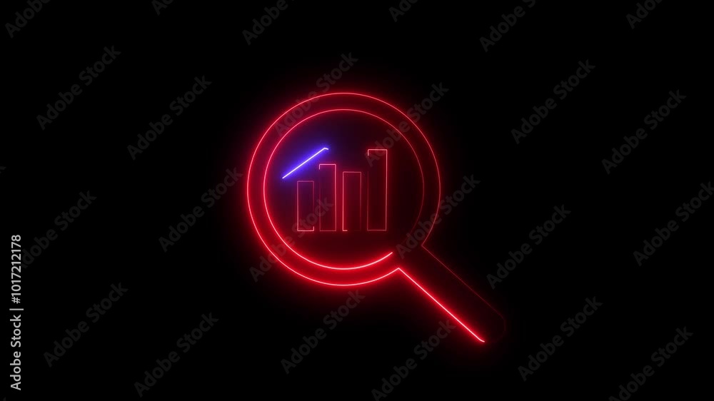 Glowing neon line Magnifying glass with data analysis icon, simple design business growth concept animation Glowing neon line Magnifying glass with data analysis icon, simple design business growth concept animation