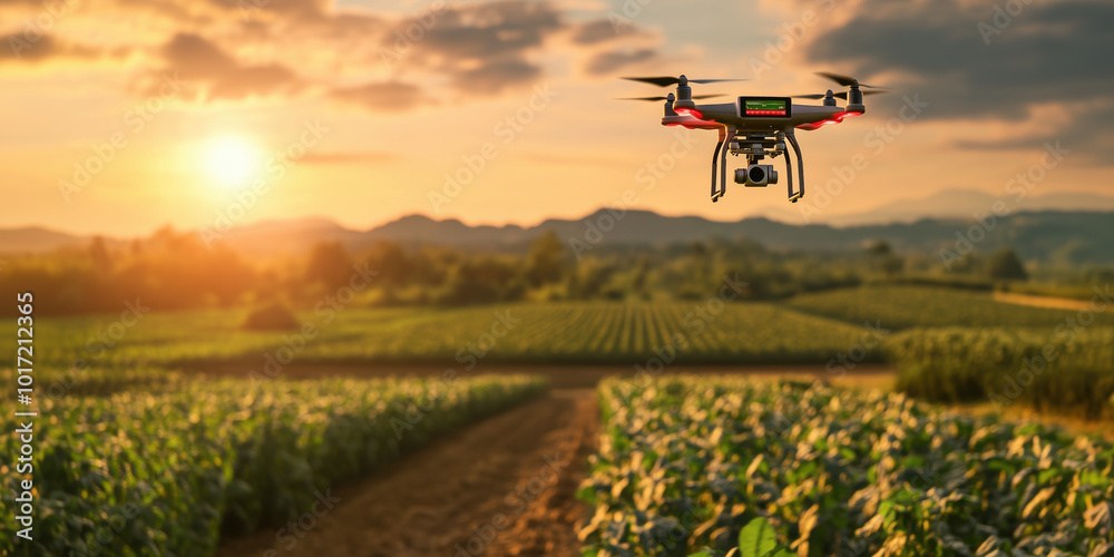 A drone mini copter flying over farmland, capturing detailed images of crops. Data on crop health displayed operator watch on a tablet in aerial view.
Drone technology ai concept A drone mini copter flying over farmland, capturing detailed images of crops. Data on crop health displayed operator watch on a tablet in aerial view.
Drone technology ai concept