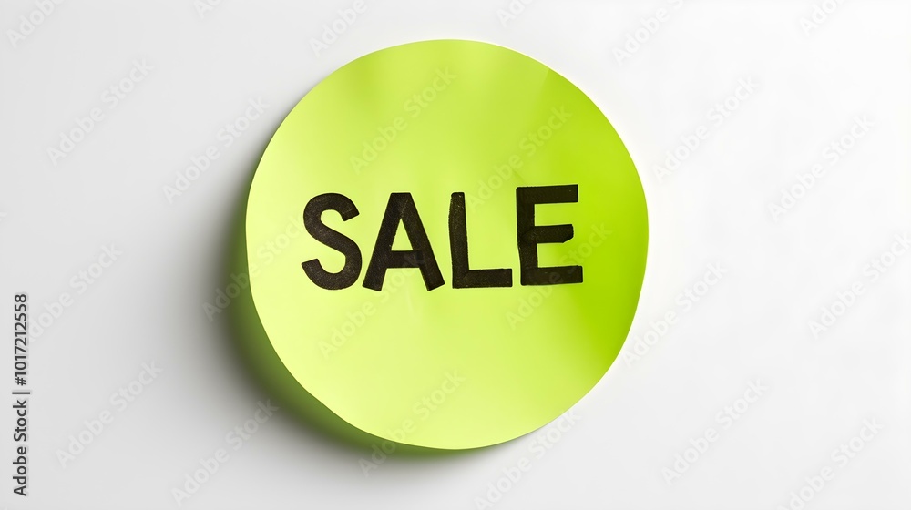 Black 'SALE' Text on a Green Round Paper Note. White Background with Copy Space Black 'SALE' Text on a Green Round Paper Note. White Background with Copy Space