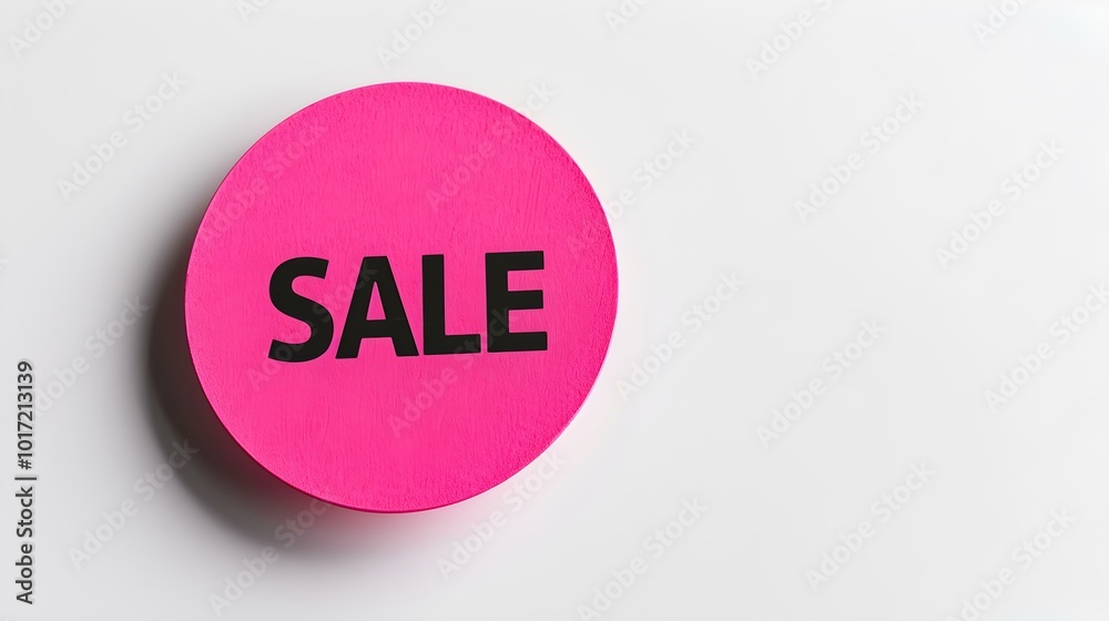 Black 'SALE' Text on a Hot Pink Round Paper Note. White Background with Copy Space Black 'SALE' Text on a Hot Pink Round Paper Note. White Background with Copy Space