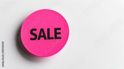 Black 'SALE' Text on a Hot Pink Round Paper Note. White Background with Copy Space