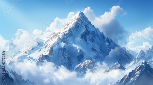 Snowy Mountain Peak Under Blue Sky and Clouds