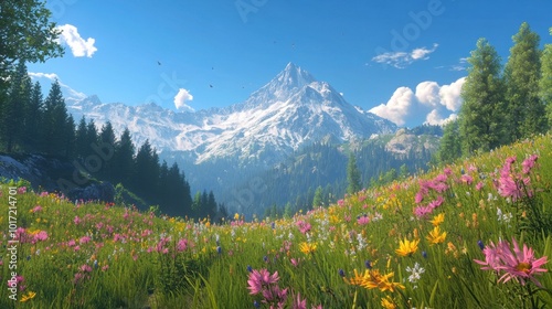 Scenic Mountain Landscape with Vibrant Wildflowers