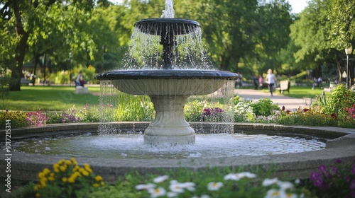 Serene Fountain in a Lush Garden Setting photo