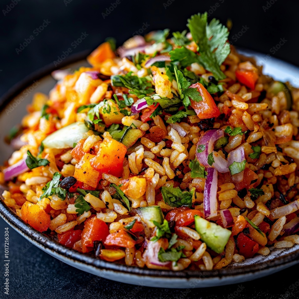 A plate of bhel puri, studio lighting enhancing the colors and textures of the crunchy puffed rice, vegetables, and tangy tamarind sauce. A plate of bhel puri, studio lighting enhancing the colors and textures of the crunchy puffed rice, vegetables, and tangy tamarind sauce.