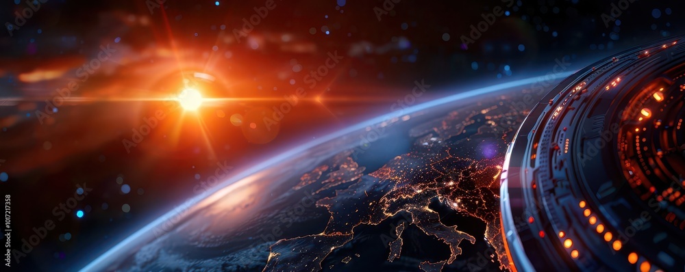 Futuristic space station orbiting a distant planet, sci-fi, dark hues, highly detailed, space exploration Futuristic space station orbiting a distant planet, sci-fi, dark hues, highly detailed, space exploration