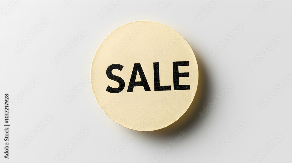 Black 'SALE' Text on a Light Yellow Round Paper Note. White Background with Copy Space Black 'SALE' Text on a Light Yellow Round Paper Note. White Background with Copy Space