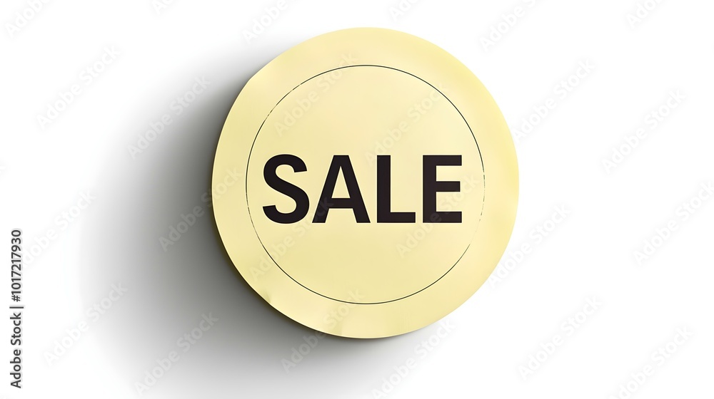 Black 'SALE' Text on a Light Yellow Round Paper Note. White Background with Copy Space Black 'SALE' Text on a Light Yellow Round Paper Note. White Background with Copy Space
