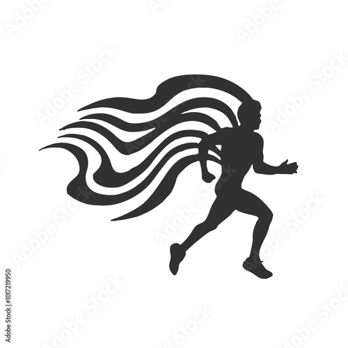 Silhouette of a running person with dynamic wave lines