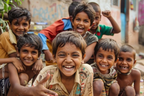 Portrait of a group of children in Kolkata, India.