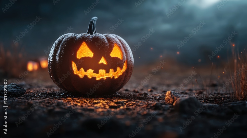 Spooky Pumpkin Under Moonlight on Halloween Night Spooky Pumpkin Under Moonlight on Halloween Night