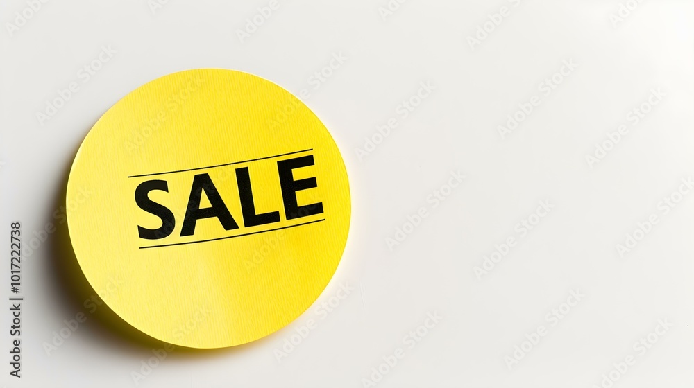 Black 'SALE' Text on a Yellow Round Paper Note. White Background with Copy Space Black 'SALE' Text on a Yellow Round Paper Note. White Background with Copy Space