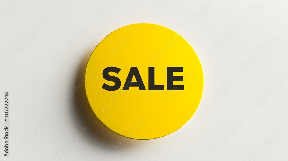 Black 'SALE' Text on a Yellow Round Paper Note. White Background with Copy Space Black 'SALE' Text on a Yellow Round Paper Note. White Background with Copy Space