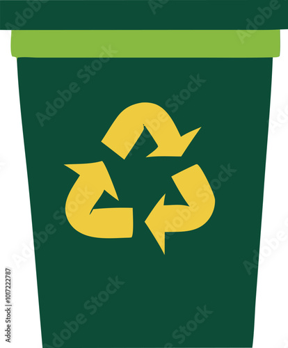 a green plastic cup with a green lid that says recycle.