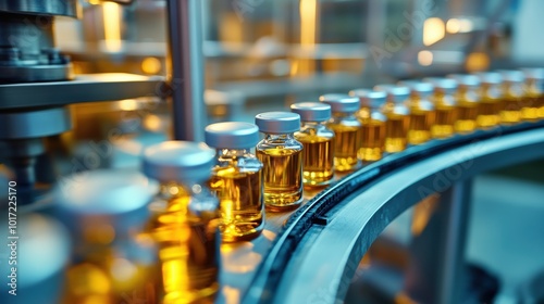 Wallpaper Mural Medical vials on production line at pharmaceutical factory, Pharmaceutical machine working pharmaceutical glass bottles production line, health care, pandemic Torontodigital.ca