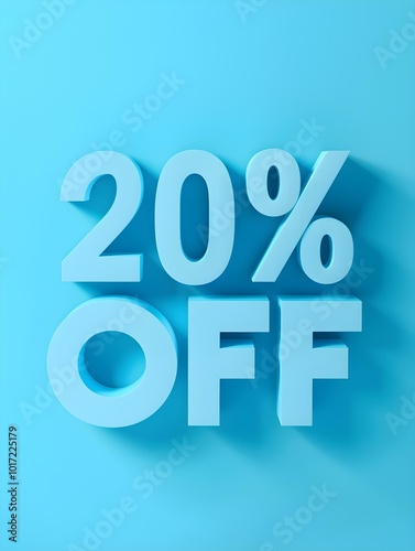 Cyan '20% OFF' Promotional Sign on a Cyan Background