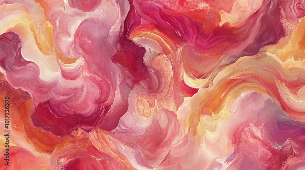 A background of abstract hues made up of pink, red, and yellow hues flows together in vibrant artwork A background of abstract hues made up of pink, red, and yellow hues flows together in vibrant artwork