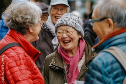 Elderly asian women on the street. Elderly people in the city.