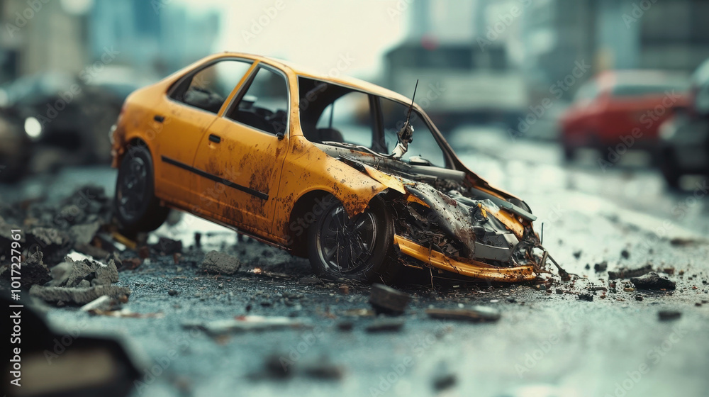 Fototapeta premium World Day of Remembrance for Victims of Road Accidents. car crash. The wrecked car