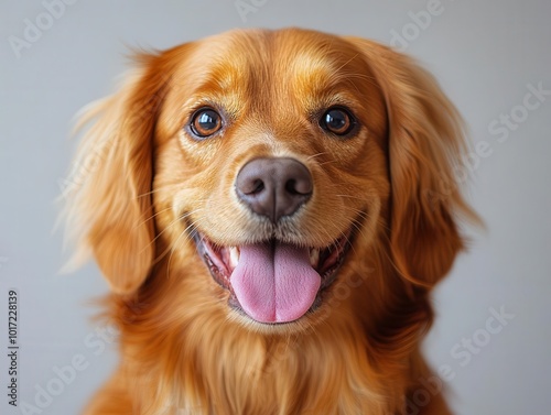 cute cocker spaniel with its tongue out, sitting against a white background; playful expression and soft fur convey a sense of joy and warmth, perfect for pet love