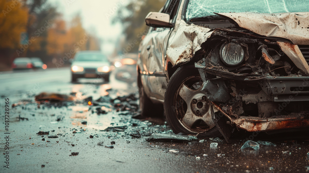 World Day of Remembrance for Victims of Road Accidents. car crash. The wrecked car World Day of Remembrance for Victims of Road Accidents. car crash. The wrecked car