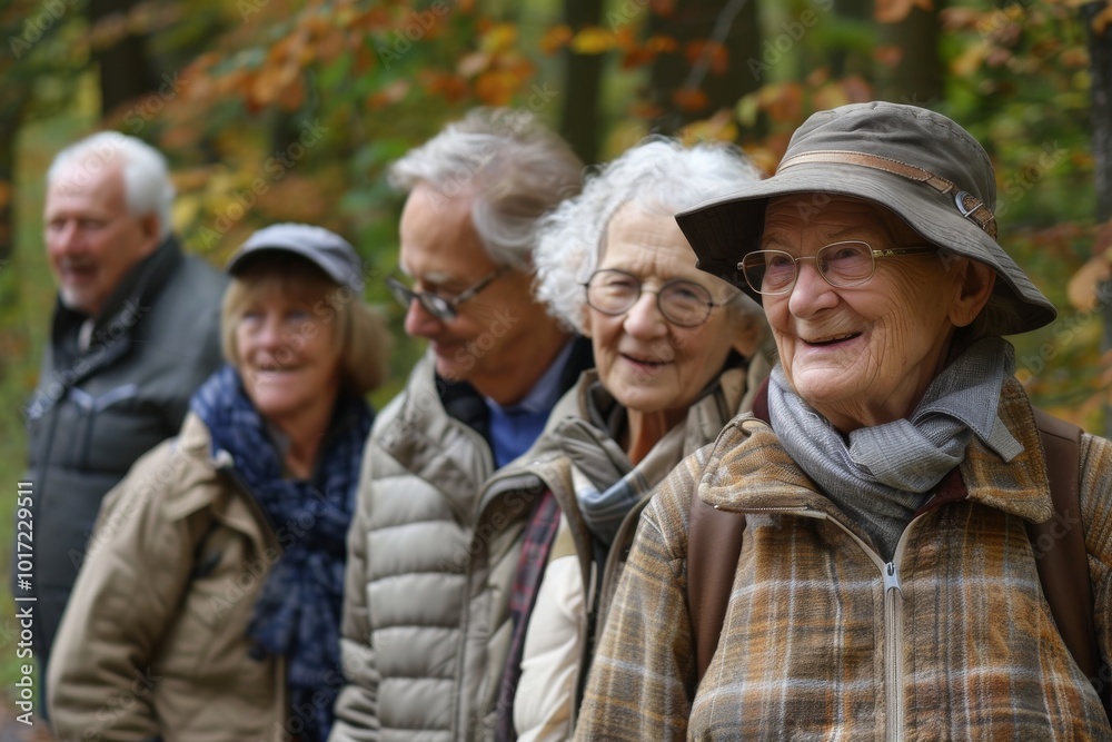 Group of senior people in the park. Selective focus on the woman Group of senior people in the park. Selective focus on the woman