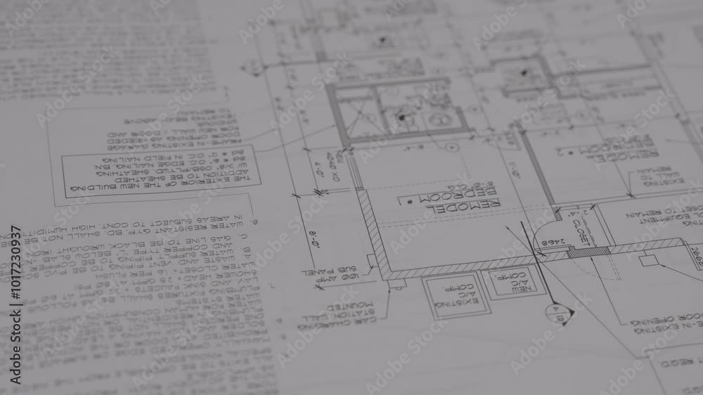 This close up video shows construction architectural blue print plans being unrolled. 