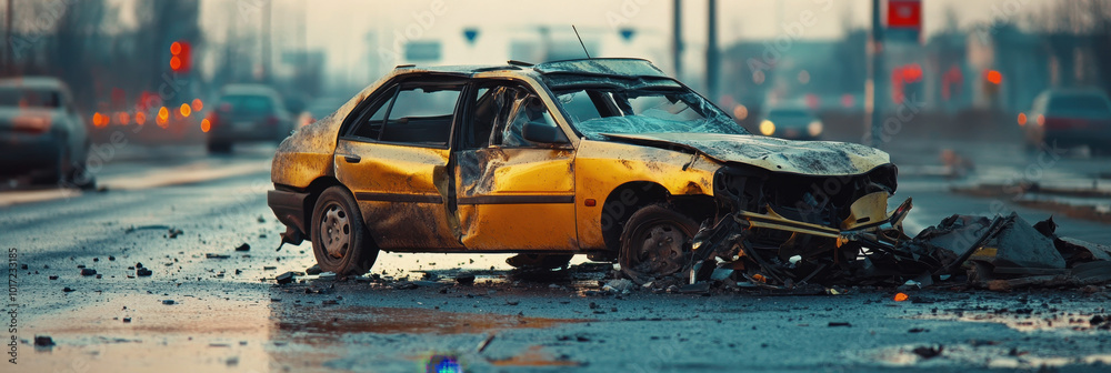 World Day of Remembrance for Victims of Road Accidents. car crash. The wrecked car World Day of Remembrance for Victims of Road Accidents. car crash. The wrecked car