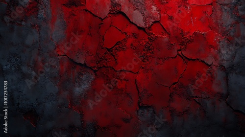 A textured wall with a cracked, red and black surface, evoking a dramatic and artistic atmosphere.