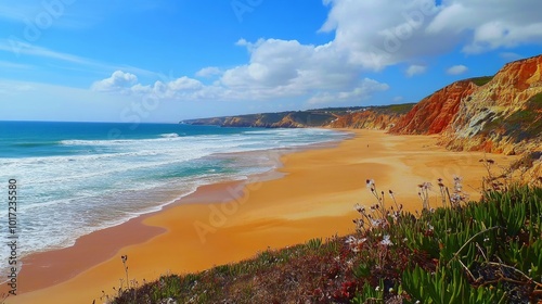 Summer in Algarve, Portugal: Atlantic coast, Amoreira beach