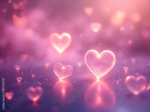 Ethereal Hearts: Glowing Love in Pink and Purple Mist