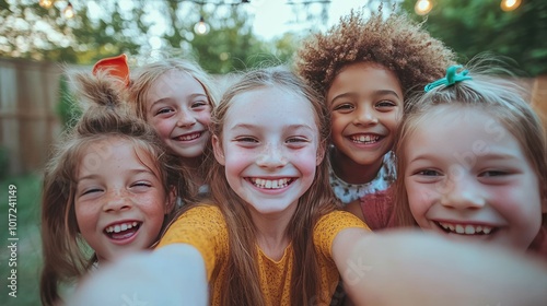 A group of girls take a selfie, laughing. This photo is perfect for websites and social media promoting youth, friendship, and fun.